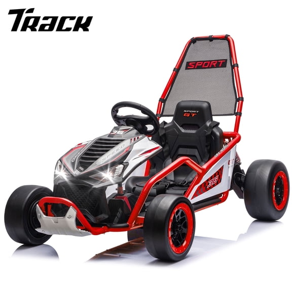 Track Seven 24V Electric Go Kart for Kids, Drift Crazy Cart with 400W Motors, Max 7 Mph, Protective Roll Cage, Metal Frame, 5-Point Harness, Bluetooth, 24V Ride on Toy Car Kart for Kids Aged 6+, Red