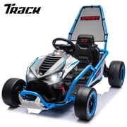 Track Seven 24V Electric Go Kart for Kids, Drift Kart with 400W Motors, Max 7 Mph, Protective Roll Cage, Metal Frame, 5-Point Harness, Bluetooth, 24V Ride on Toy Car Cart for Kids Aged 6+, Blue