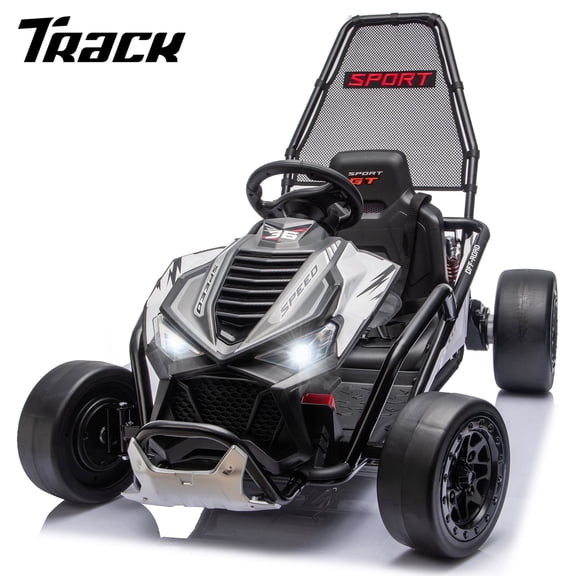 Track Seven 24V Electric Go Kart for Kids, Drift Kart with 400W Motors, Max 7 Mph, Protective Roll Cage, Metal Frame, 5-Point Harness, Bluetooth, 24V Ride on Toy Car Cart for Kids Aged 6+, Black