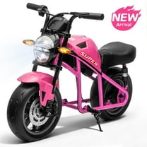 Track Seven 24V Electric Motorcycle for Kids, 300W Electric Dirt Bike Up to 11 MPH, Twist-Grip Throttle, Rear Brake, 14-Inch EVA Tires, Music, Light, Electric Bike for Kids Aged 6 , Pink