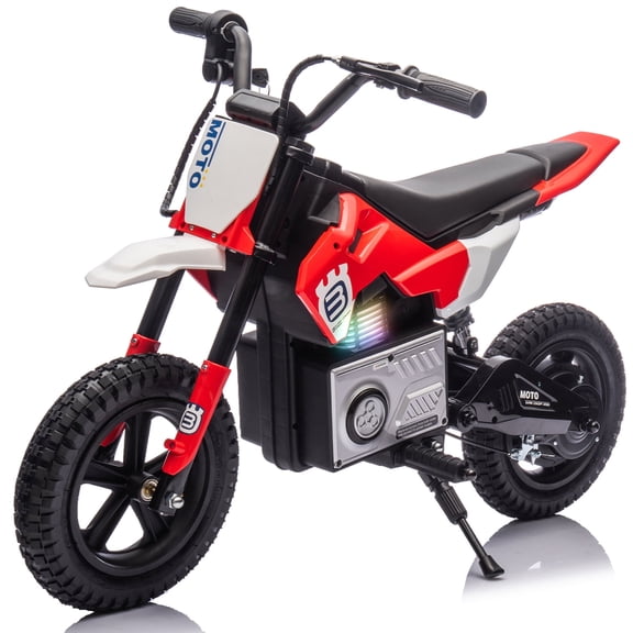 Track Seven 24V Kids Electric Dirt Bike, 200W Ride on Motocross Motorcycle with Twist-Grip Throttle, Hand Brake, 12" Pneumatic Tires, Rear Shock, Bluetooth, Key Start, Up to 9.3 Mph, 5-12 Years, Red