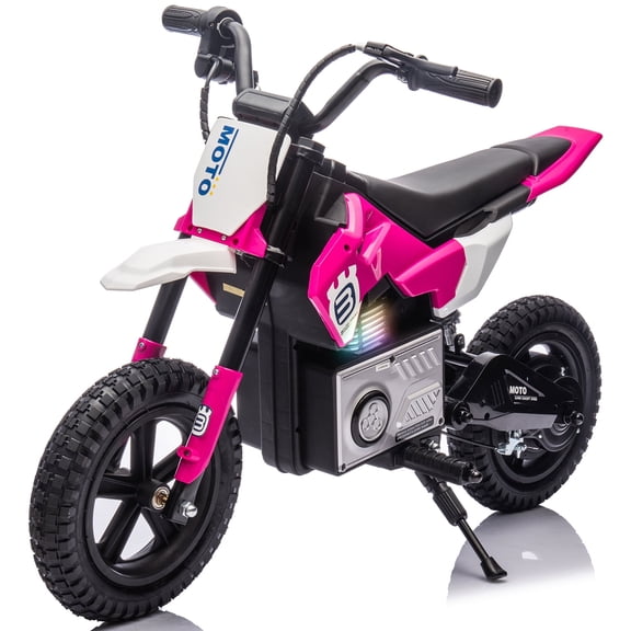 Track Seven 24V Kids Electric Dirt Bike, 200W Ride on Motocross Motorcycle with Twist-Grip Throttle, Hand Brake, 12" Pneumatic Tires, Rear Shock, Bluetooth, Key Start, Up to 9.3 Mph, 5-12 Years, Pink