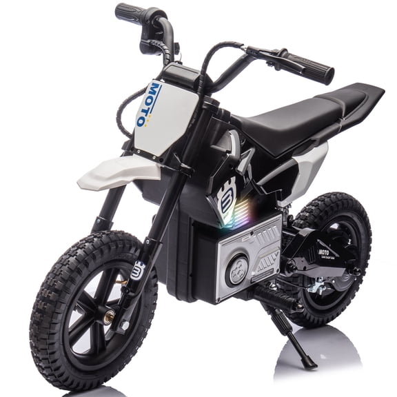 Track Seven 24V Kids Electric Dirt Bike, 200W Ride on Motocross Motorcycle with Twist-Grip Throttle, Hand Brake, 12" Pneumatic Tires, Rear Shock, Bluetooth, Key Start, Up to 9.3 Mph, 5-12, Black