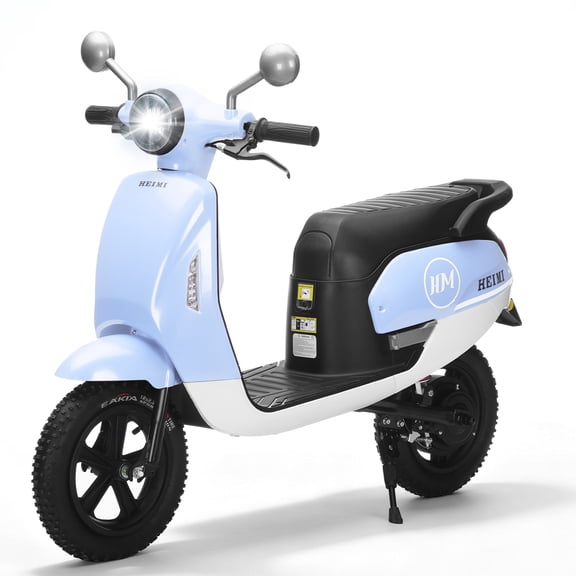 Track Seven 24V Kids Electric Motorcycle, 250W Brushless Motor Ride-on Scooter Moped for Boys Girls Ages 8+, 12" Pneumatic Tires, Bluetooth, Max 10 Mph, Bonus Storage Cover, Blue