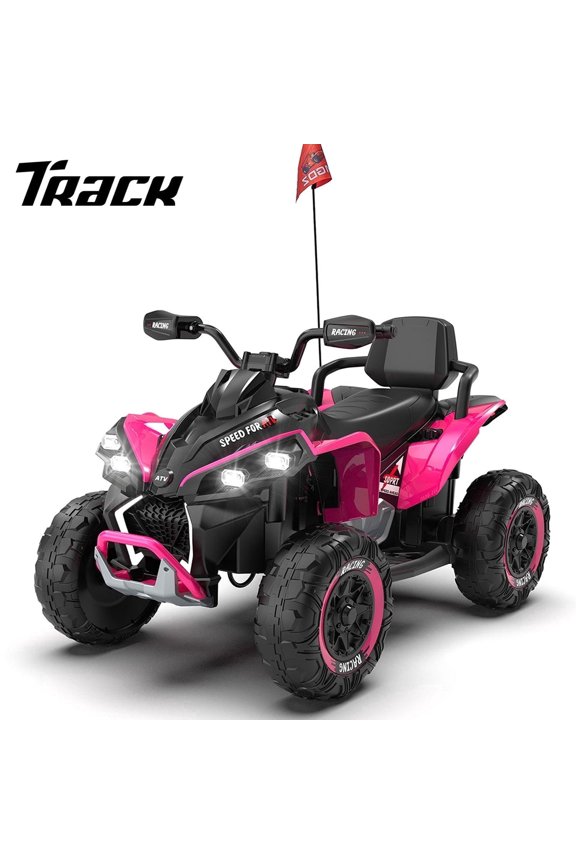24V Kids Ride on ATV, 200W Four Wheeler Quad Electric Car with Remote Control, Bluetooth, LED Light, Shock Absorber, 24V Electric ATV for Boys Girls Aged 3+, Pink