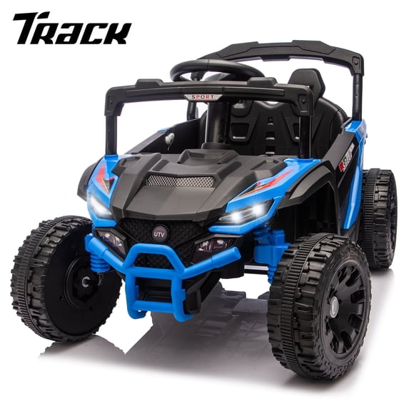 Track Seven 24V Kids Ride on Car, Electric UTV with Remote Control, Bluetooth, Music, 4-Wheel Suspension, Anti-Collision Bar, 14.6" Wide Single Seat, 24V Ride on Toy Car for Boys Girls Aged 3+, Blue