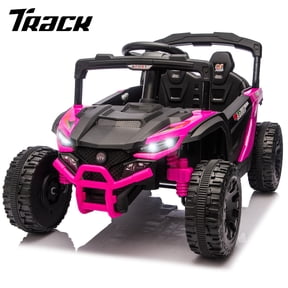 Track Seven 24V Kids Ride on Car, Electric UTV with Remote Control, Bluetooth, Music, 4-Wheel Suspension, Anti-Collision Bar, 14.6" Wide Single Seat, 24V Ride on Toy Car for Boys Girls Aged 3+, Pink