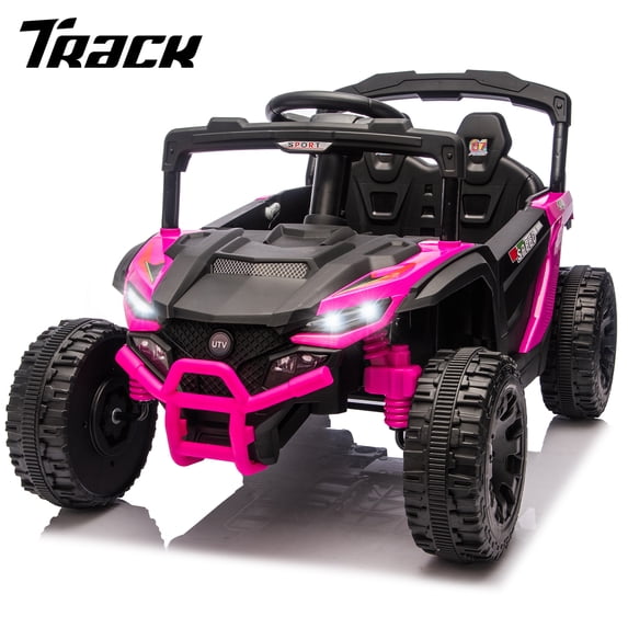 Track Seven 24V Kids Ride on Car, Electric UTV with Remote Control, Bluetooth, Music, 4-Wheel Suspension, Anti-Collision Bar, 14.6" Wide Single Seat, 24V Ride on Toy Car for Boys Girls Aged 3+, Pink