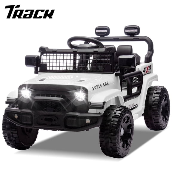 Track Seven 24V Kids Ride on Truck, 2WD Electric Car with Remote Control, Bluetooth, Music, LED Lights, 4-Wheel Suspension, Power Display, 24V Ride on Toy Car for Boys Girls Aged 3+, White