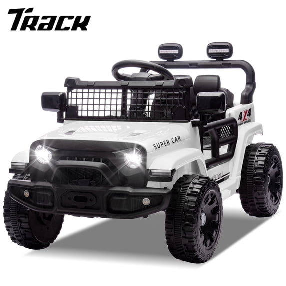 Track Seven 24V Kids Ride on Truck, 2WD Electric Car with Remote Control, Bluetooth, Music, LED Lights, 4-Wheel Suspension, Power Display, 24V Ride on Toy Car for Boys Girls Aged 3+, White