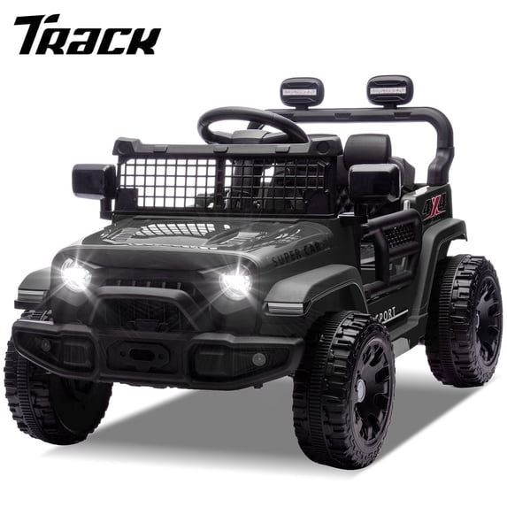 Track Seven 24V Kids Ride on Truck, 2WD Electric Car with Remote Control, Bluetooth, Music, LED Lights, 4-Wheel Suspension, Power Display, 24V Ride on Toy Car for Boys Girls Aged 3+, Black