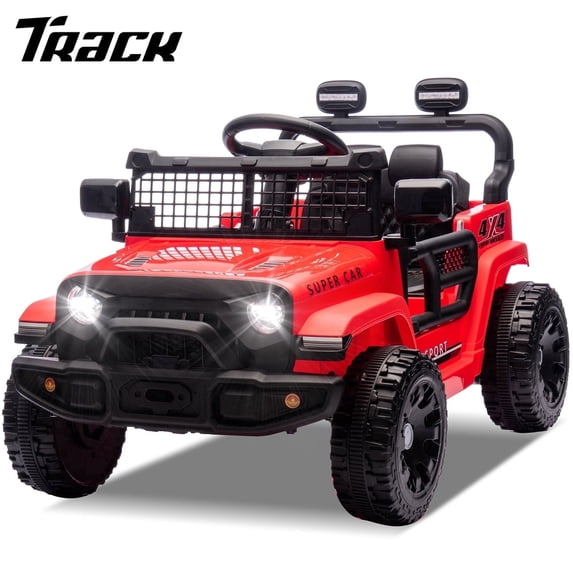 Track Seven 24V Kids Ride on Truck, 2WD Electric Car with Remote Control, Bluetooth, Music, LED Lights, 4-Wheel Suspension, Power Display, 24V Ride on Toy Car for Boys Girls Aged 3+, Red