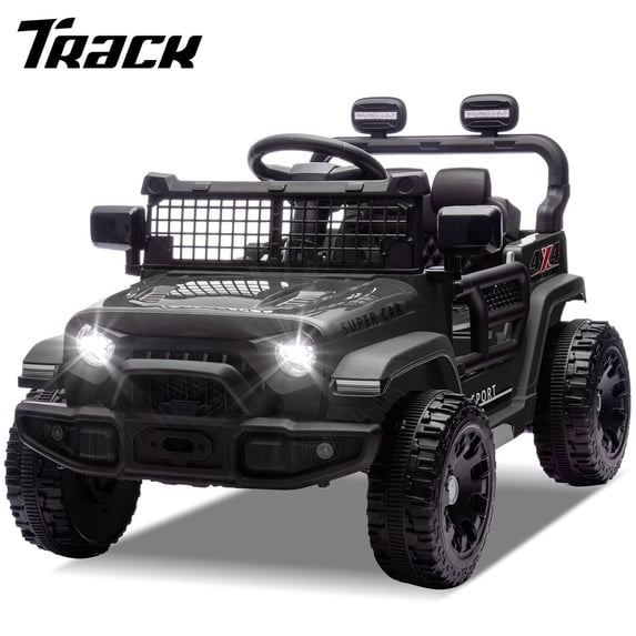 Track Seven 24V Kids Ride on Truck, 2WD Electric Car with Remote Control, Four-Wheel Suspension, Power Display, Bluetooth, MP3 Player, LED Lights, Kids Ride on Toy Car for Boys Girls Aged 3+, Black