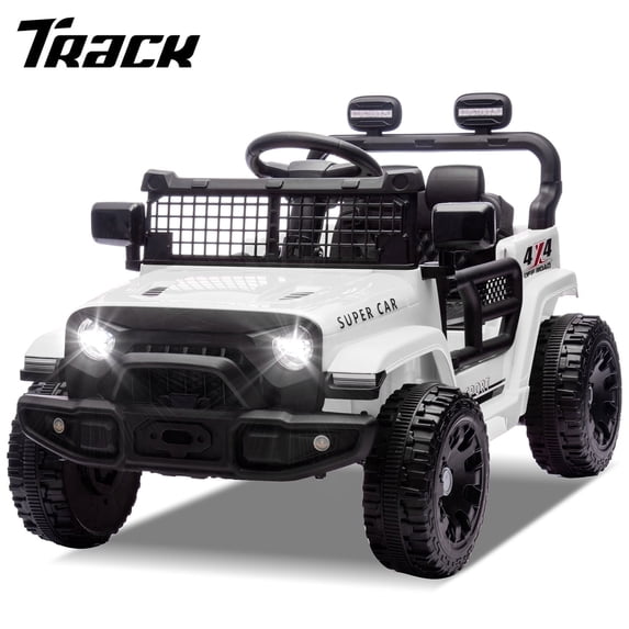 Track Seven 24V Kids Ride on Truck, 2WD Electric Car with Remote Control, Four-Wheel Suspension, Power Display, Bluetooth, MP3 Player, LED Lights, Kids Ride on Toy Car for Boys Girls Aged 3+, White
