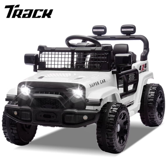 Track Seven 24V Kids Ride on Truck, 2WD Electric Car with Remote Control, Four-Wheel Suspension, Power Display, Bluetooth, MP3 Player, LED Lights, Kids Ride on Toy Car for Boys Girls Aged 3+, White