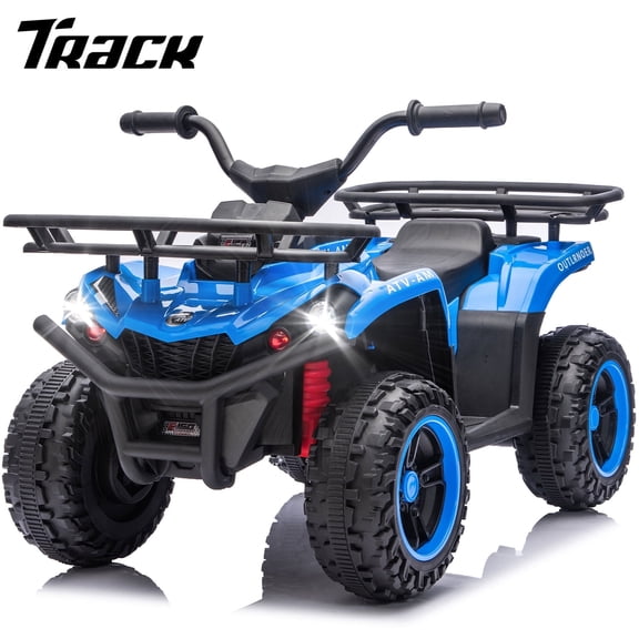 Track Seven 24V Ride on ATV, Kids ATV 4 Wheeler Quad Ride on Toy with Bluetooth, Crash Bar, Front & Rear Storage Rack, Power Display, LED Lights, Electric ATV for Boys Girls Aged 3+, Blue