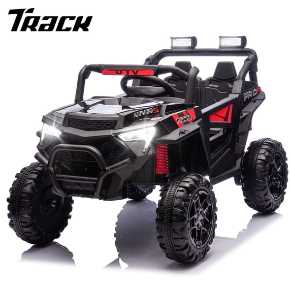 Track Seven 24V Ride on Car, 2WD Electric Off-Road UTV Truck w/ 400W Motors, Remote Control, Large Seat, Bluetooth, Lights, Power Display, Portable Handle, Electric Car for Boys Girls Aged 3+, Black