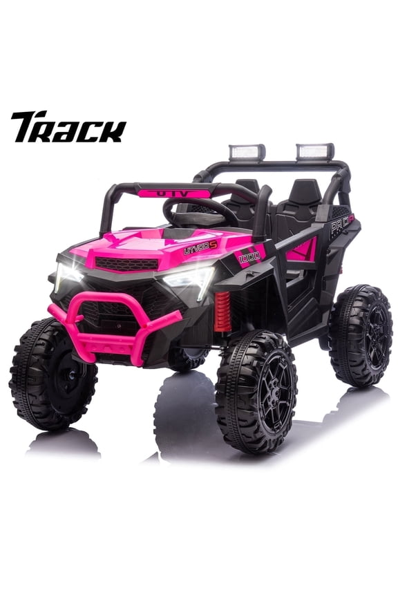 24V Ride on Car, 2WD Electric Off-Road UTV Truck w/ 400W Motors, Remote Control, Large Seat, Bluetooth, Lights, Power Display, Portable Handle, Electric Car for Boys Girls Aged 3+, Pink