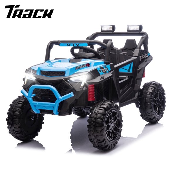 Track Seven 24V Ride on Car, 400W Electric UTV Truck with Remote Control, Bluetooth, Lights, Power Display, Portable Handle, Large Single Seat, 2WD 24V Ride on Toy Car for Boys Girls Age 2+, Blue