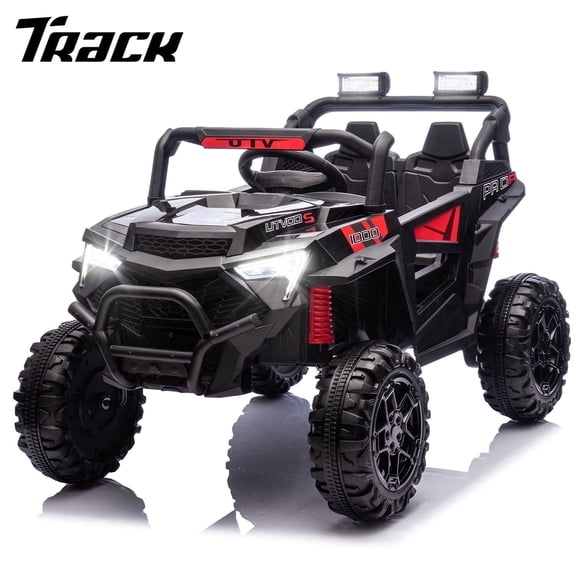 Track Seven 24V Ride on Car, 400W Electric UTV Truck with Remote Control, Bluetooth, Lights, Power Display, Portable Handle, Large Single Seat, 2WD 24V Ride on Toy Car for Boys Girls Age 2+, Black