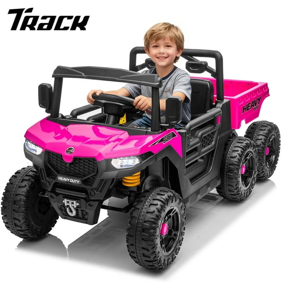 Track Seven 24V Ride on Dump Truck, 400W 6-Wheel Ride on UTV Car for Big Kids with Electric Dump Bed, Remote Control, Music, Lights, Spring Suspension, 24V Ride on Toy Car for Kids Aged 3+, Pink