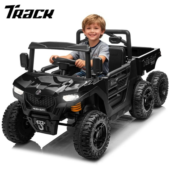 Track Seven 24V Ride on Dump Truck, 400W 6-Wheel Ride on UTV Car for Big Kids with Electric Dump Bed, Remote Control, Music, Lights, Spring Suspension, 24V Ride on Toy Car for Kids Aged 3+, Black