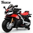 thumbnail image 1 of Track Seven 24V Ride on Motorcycle, Licensed Aprilia RSV4 Electric Motorcycle with Training Wheels, LED Lights, Music, Large Seat, Max 5 Mph, 24V Ride on Toy Car for Boys Girls Aged 3+, Black, 1 of 10