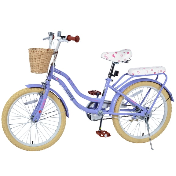 Track Seven Girls Bike for 7-10 Years, 20 Inch Kids Bike with Basket and Kickstand, Retro Style Childrens Bicycle for Toddlers and Kids, Adjustable Seat, Single-Speed Bicycle with Dual Brakes, Purple
