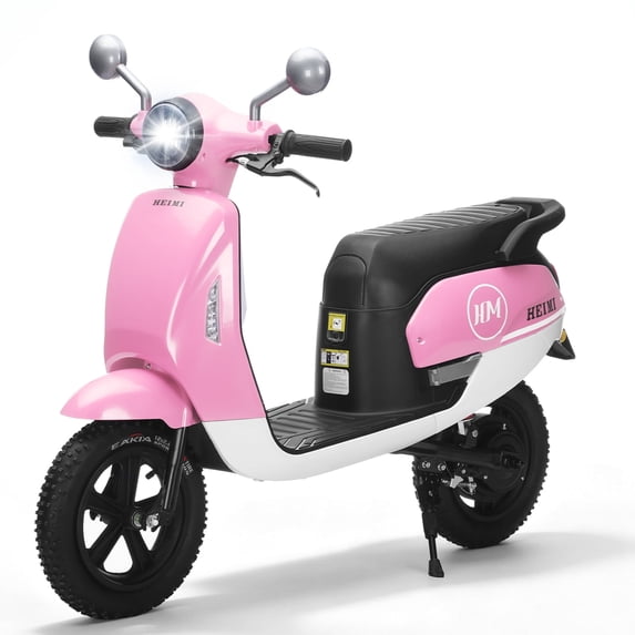 Track Seven 24V Kids Electric Motorcycle, 250W Brushless Motor Ride-on Scooter Moped for Boys Girls Ages 8+, 12" Pneumatic Tires, Bluetooth, Max 10 Mph, Bonus Storage Cover, Pink