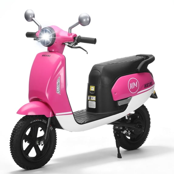 Track Seven 24V Kids Electric Motorcycle, 250W Brushless Motor Ride-on Scooter Moped for Boys Girls Ages 8+, 12" Pneumatic Tires, Bluetooth, Max 10 Mph, Bonus Storage Cover, Rose Red