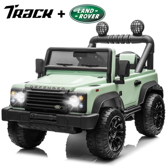 Track Seven Licensed Land Rover Defender 24V Kids Ride on Car, 2WD Electric Car with Remote Control, Bluetooth, LED Lights, Key Start, 17" Wide Seat, 24V Ride on Toys for Boys Girls Aged 3+, Green