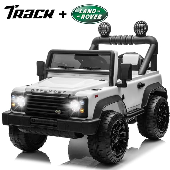 Track Seven Licensed Land Rover Defender 24V Kids Ride on Car, 2WD Electric Car with Remote Control, Bluetooth, LED Lights, Key Start, 17" Wide Seat, 24V Ride on Toys for Boys Girls Aged 3+, White
