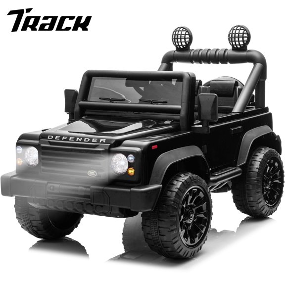 Track Seven Licensed Land Rover Defender 24V Kids Ride on Car, 2WD Electric Car with Remote Control, Bluetooth, LED Lights, Key Start, 17" Wide Seat, 24V Ride on Toys for Boys Girls Aged 3+, Black