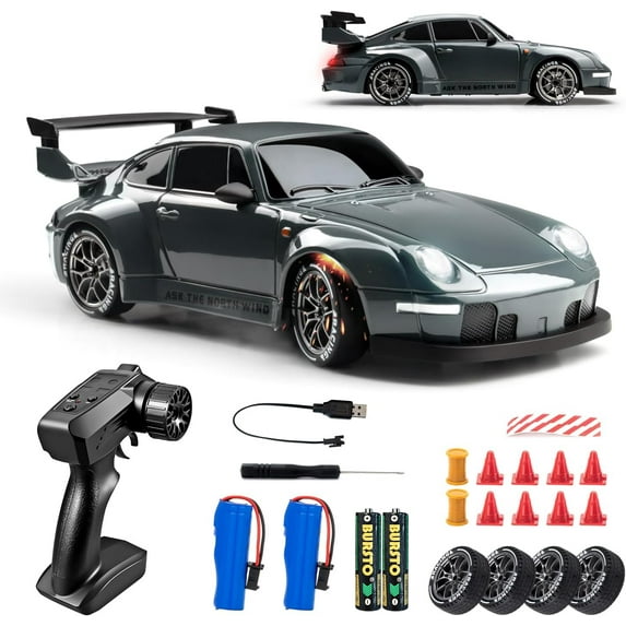 Track Seven RC Drift Car, 1:24 Scale Remote Control Vehicle with LED Lights, 2.4GHz 20KM/H 4WD High Speed RC Cars, Drifting Tires&Two Batteries, Racing Sports Toy Idea Gift for Adults Boys Girls