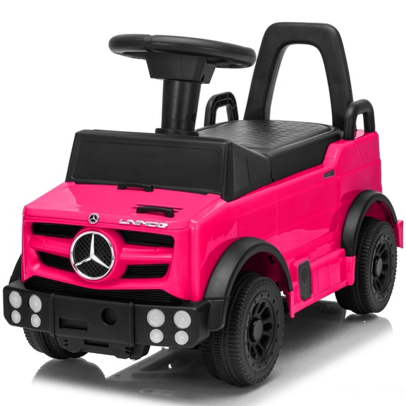 Track Seven Ride-On Push Car for Toddlers, Licensed Mercedes-Benz Unimog Sliding Car w/Steering Wheel, Under Seat Storage, Foot-to-Floor Ride On Toy for Boys & Girls Aged 1-3 Years, Pink