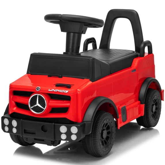 Track Seven Ride-On Push Car for Toddlers, Licensed Mercedes-Benz Unimog Sliding Car w/Steering Wheel, Under Seat Storage, Foot-to-Floor Ride On Toy for Boys & Girls Aged 1-3 Years, Red