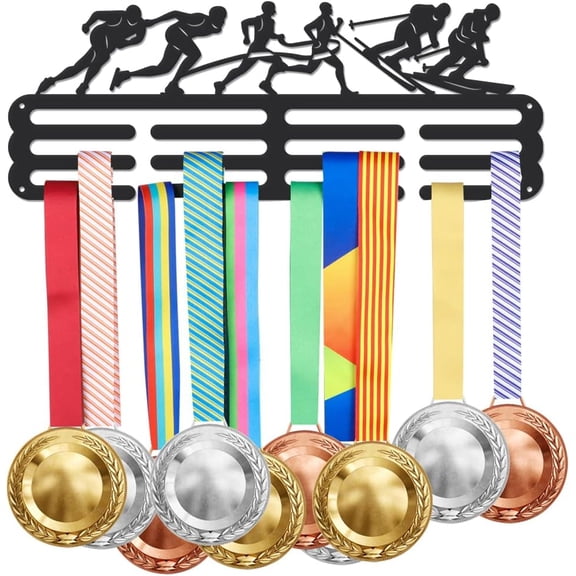 Track Speed Skating Running Skiing Medal Display Rack Campaign Highlights Medal Holder with 12 Lines Sturdy Steel Award Medal Hanger for 60+ Ribbon Lanyard Medals Wall Mounted DIY