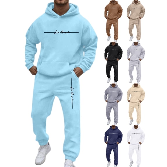 Track Suits 2 Piece Set for Men Fleece Lined Long Sleeve Drawstring Hoodie and Sweatpants Outfits with Pockets Solid Color Sweatsuit Outfits Soft Breathable Athletic Workout Jogging Outfits,Beige XL