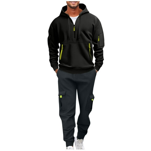 Track Suits 2 Piece Set for Men Hooded Sweatshirt and Sweatpants Sports Running Gym Outfits for Men, M