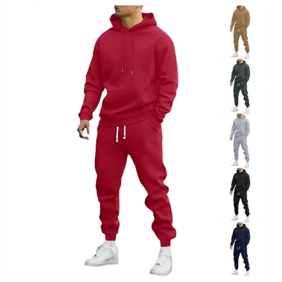 Track Suits For Men 2 Piece Hoodies With Sweatpants Sets Casual Running Jogging Sport Comfort Suit Sets Red L