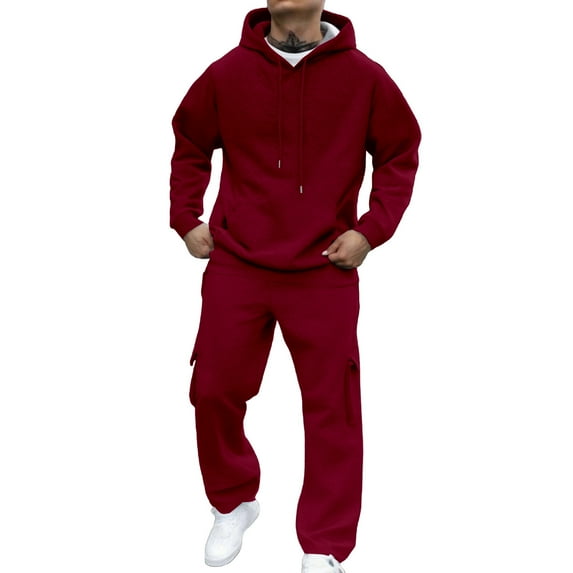 Track Suits For Men 2 Piece Hoodies with Sweatpants Sets Casual Running Jogging Sport Suit Sets Drawstring Hooded Sweatshirts Cargo Pants - Red-03,L