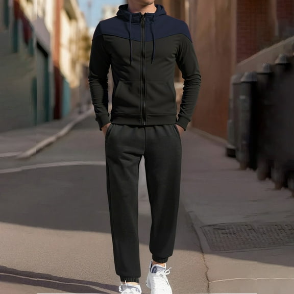 Letdown Sweatsuit For Men 2 Piece Outfits Long Sleeve Full-zip Sweatsuit Active Jackets and Pants Workout Sports Set Sportswear (Navy, XXL)