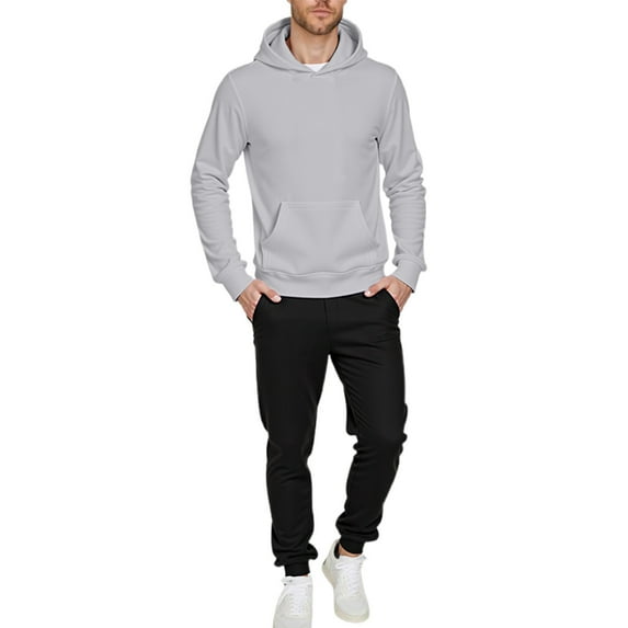 Track Suits for Men 2 Piece Set Hooded Athletic Sweatsuits Casual Running Jogging Sport Suit Sets Athletic Jogging Fall Winter Tracksuit (Light Gray, XXL)