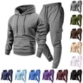 thumbnail image 1 of Track Suits Mens 2 Piece Cool Comfy Sweatsuit Hoodie and Sweatpants Set Cargo Pocket Jogger for Airport Running Travel, 1 of 5