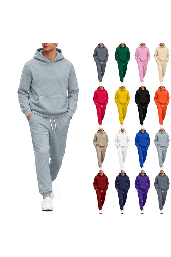 Track Suits Mens 2 Piece Outfits Hoodies Pullover and Jogger Sweatpants Winter Warm Gym Athletic Sweat Suit Red M