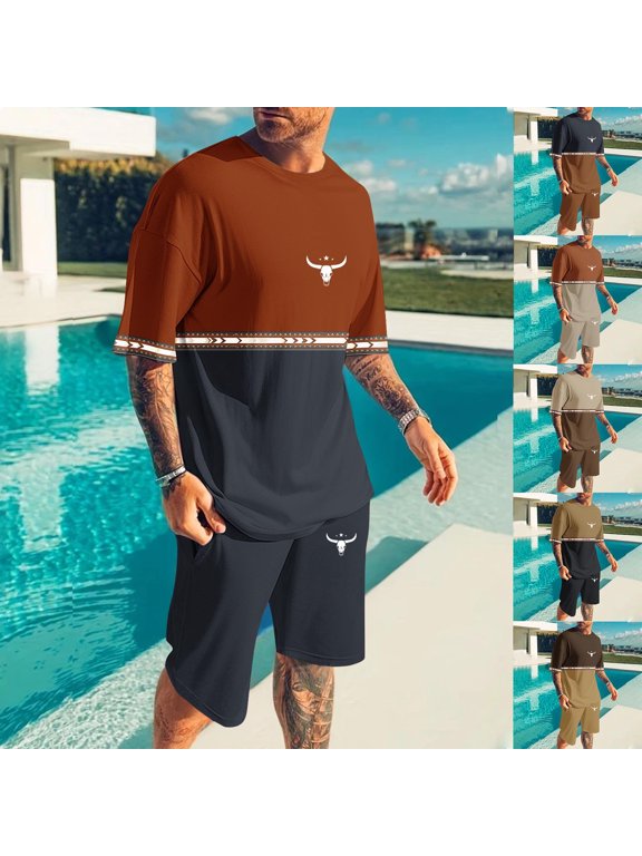 Track Suits Mens Crew Neck Short Sleeve Lightweight Shirts Short Pants Sets Men's Fashion Comfy Casual Leisure Outdoor Sports Suit Set