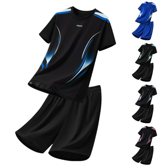 Track Suits Mens Crew Neck Short Sleeve Pullover Blouse Shorts Sets Man Color Blocked Casual Leisure Sport Running Suit 2PCS Sets