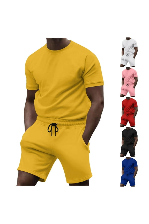 Track Suits Mens Crew Neck Short Sleeve Shirts Shorts Man Leisure Solid Color Casual Outdoor Sport 2PCS Sets Men's Clothing Sets