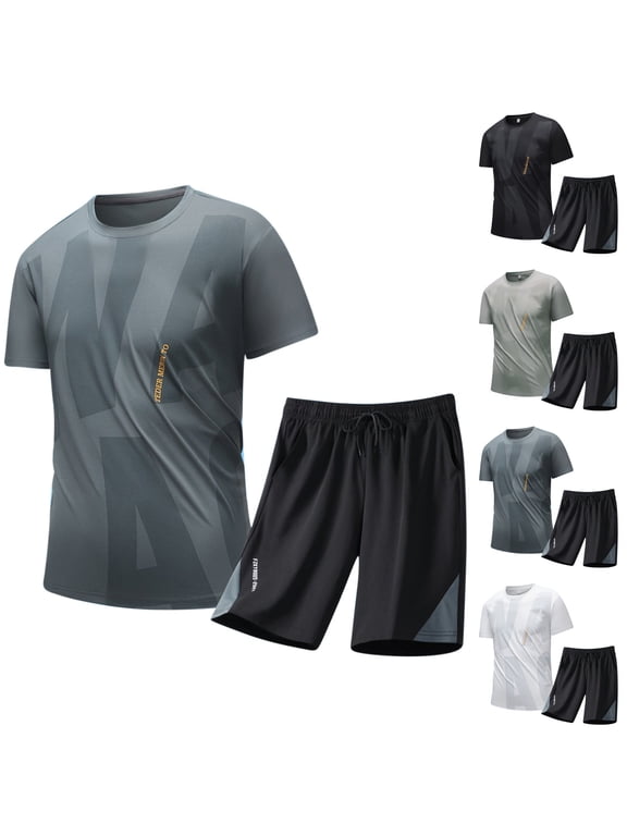 Track Suits Mens Crew Neck Short Sleeve T-Shirts Short Pants Sets Men Casual Home Loungewear Summer Sport Outerwear 2PCS Sets