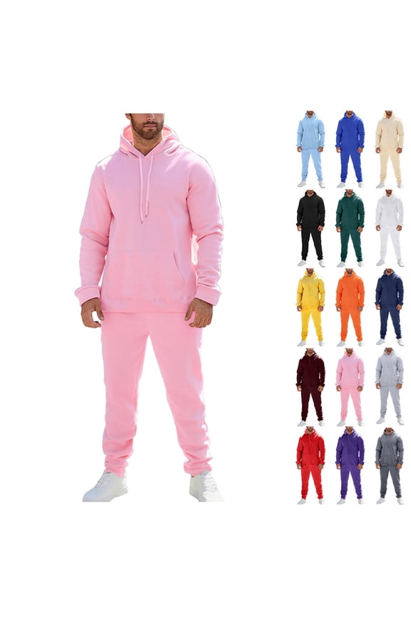 Track Suits for Men Long Sleeve Hoodies and Sweatpants Two Piece Sets Baggy Cotton Activewear Running Training Pink XL